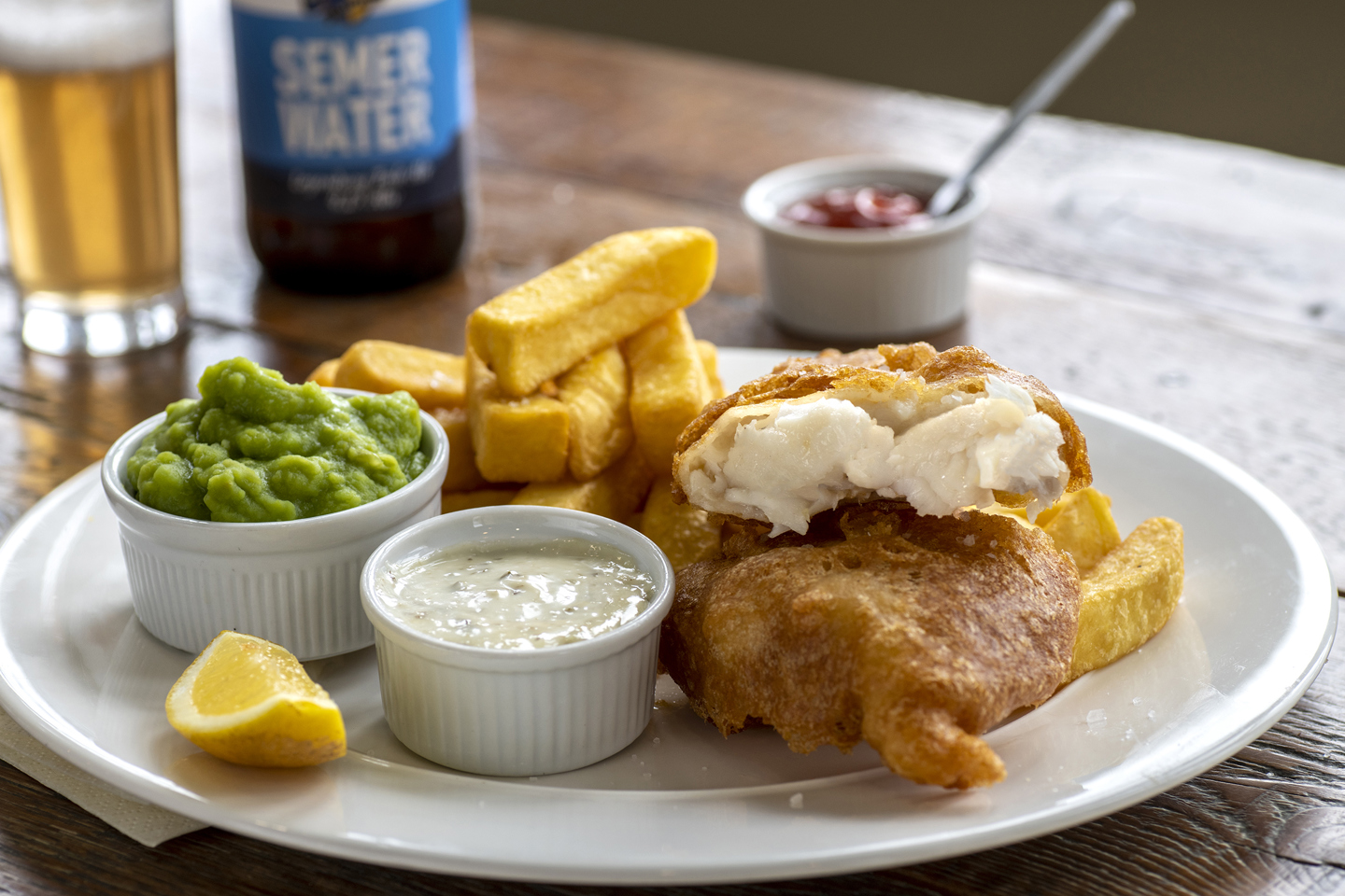 Fish and chips served in the Cafe